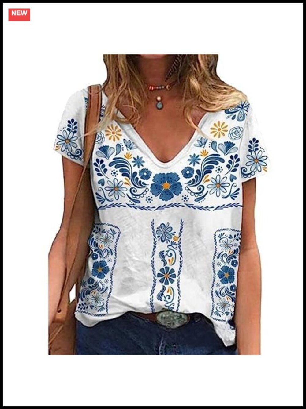 Embroidered V Neck Floral Boho Short Sleeve Blouse Soft Stretchable Casual